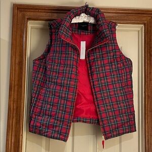 Talbots Red and Green Plaid Puffer Vest